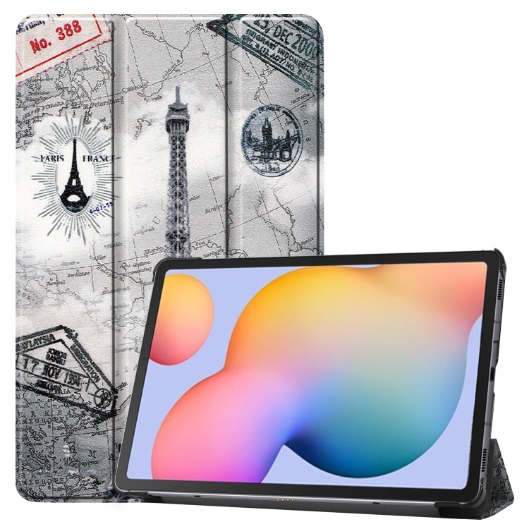 For Samsung Galaxy Tab S6 Lite P610 10.4 inch Colored Drawing Horizontal Flip Leather Case, with Three-folding Holder(Eiffel Tower) - Samsung Accessories by buy2fix | Online Shopping UK | buy2fix