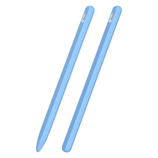 3 in 1 Striped Liquid Silicone Stylus Case with Two Tip Caps For Apple Pencil 1(Sky Blue) - Pencil Accessories by buy2fix | Online Shopping UK | buy2fix