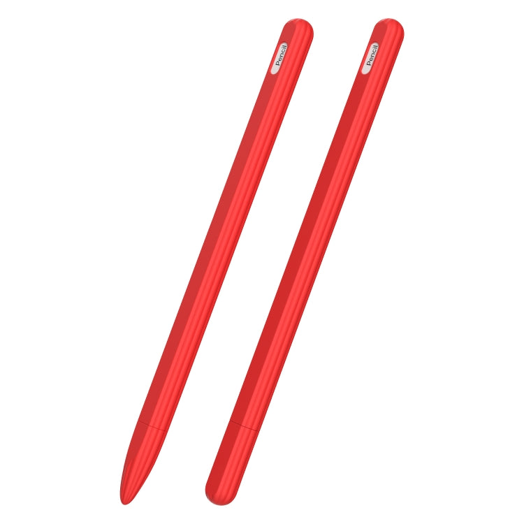 3 in 1 Striped Liquid Silicone Stylus Case with Two Tip Caps For Apple Pencil 1(Red) - Pencil Accessories by buy2fix | Online Shopping UK | buy2fix