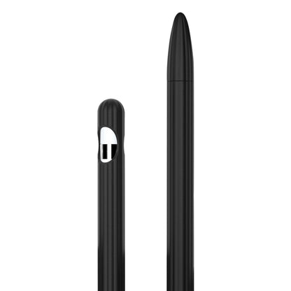 3 in 1 Striped Liquid Silicone Stylus Case with Two Tip Caps For Apple Pencil 2(Black) - Pencil Accessories by buy2fix | Online Shopping UK | buy2fix