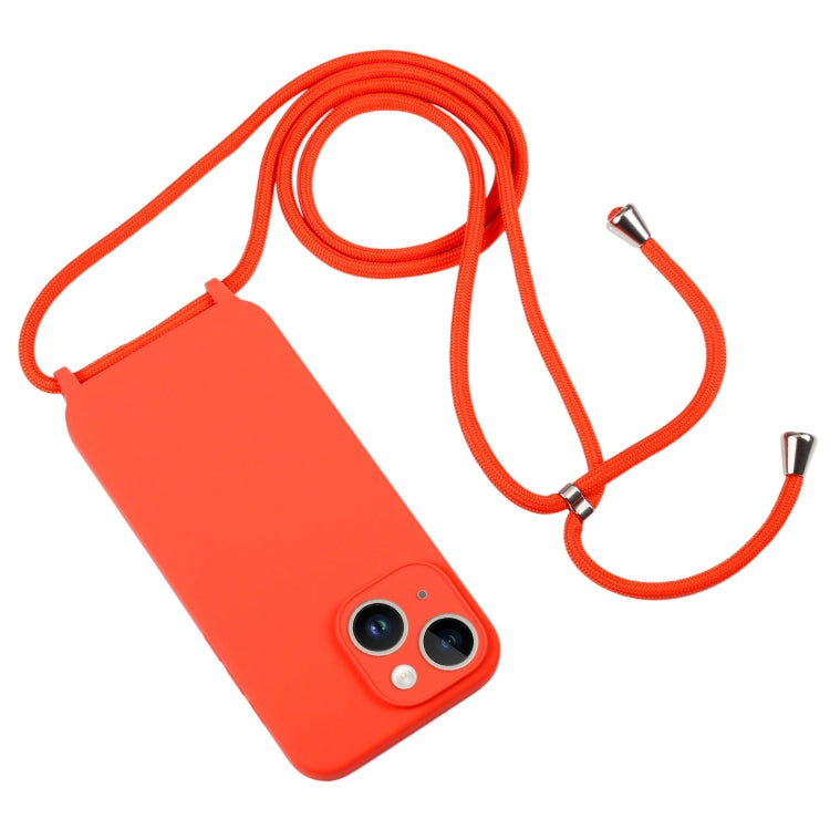 For iPhone 14 Plus Crossbody Lanyard Liquid Silicone Case(Orange) - iPhone 14 Plus Cases by buy2fix | Online Shopping UK | buy2fix