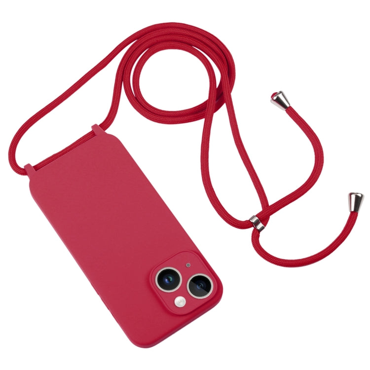 For iPhone 14 Plus Crossbody Lanyard Liquid Silicone Case(Rose Red) - iPhone 14 Plus Cases by buy2fix | Online Shopping UK | buy2fix