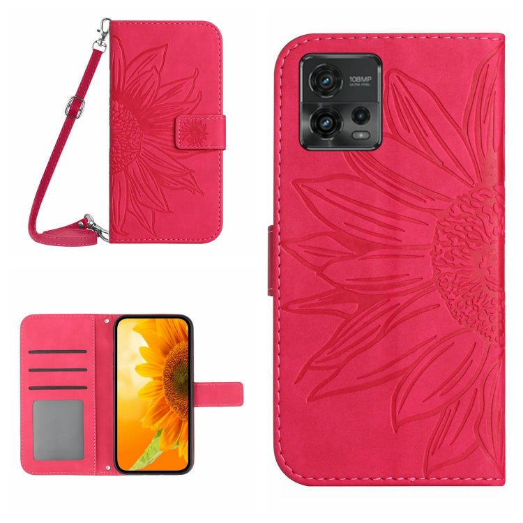 For Motorola Moto G72 5G Skin Feel Sun Flower Pattern Flip Leather Phone Case with Lanyard(Rose Red) - Motorola Cases by buy2fix | Online Shopping UK | buy2fix