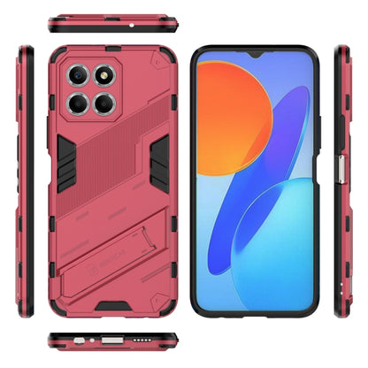 For Honor X8 5G Punk Armor PC + TPU Phone Case with Holder(Light Red) - Honor Cases by buy2fix | Online Shopping UK | buy2fix