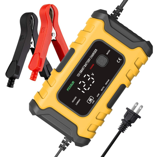 FOXSUR 6A 12V Motorcycle / Car Smart Battery Charger, Plug Type:US Plug(Yellow) - In Car by FOXSUR | Online Shopping UK | buy2fix