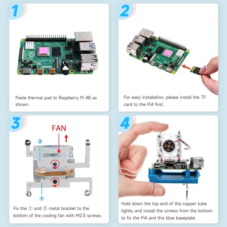 For Raspberry Pi 4B Waveshare Desktop Computer Fan LED Light Mini Tower Set(Blue) - Mini PC Accessories by WAVESHARE | Online Shopping UK | buy2fix