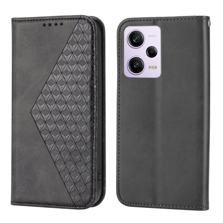 For Xiaomi Redmi Note 12 Pro 5G China Cubic Grid Calf Texture Magnetic Leather Phone Case(Black) - Note 12 Pro Cases by buy2fix | Online Shopping UK | buy2fix
