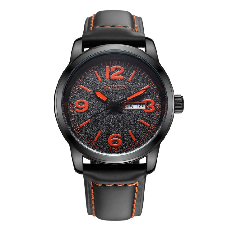 Ochstin 6047B Business Style Quartz Men Leather Watch(Black+Orange Black) - Leather Strap Watches by OCHSTIN | Online Shopping UK | buy2fix