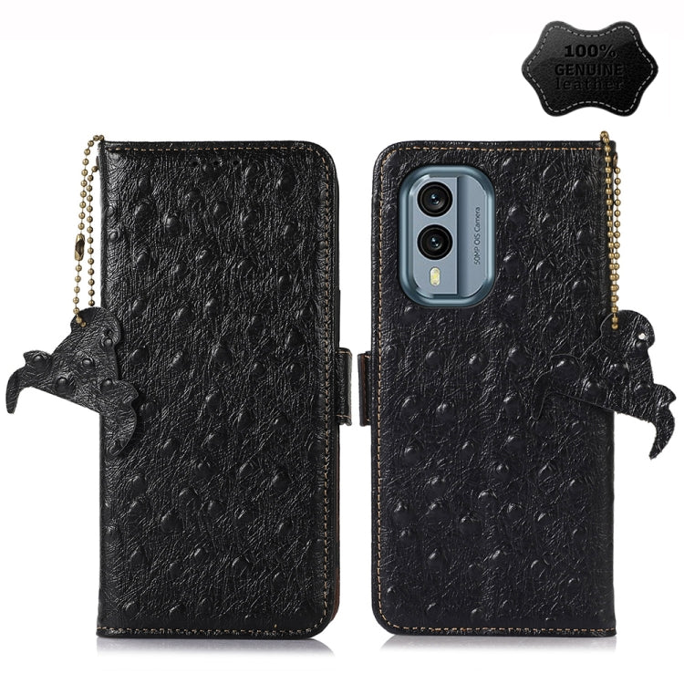 For Nokia X30 5G Ostrich Pattern Genuine Leather RFID Phone Case(Black) - Nokia Cases by buy2fix | Online Shopping UK | buy2fix