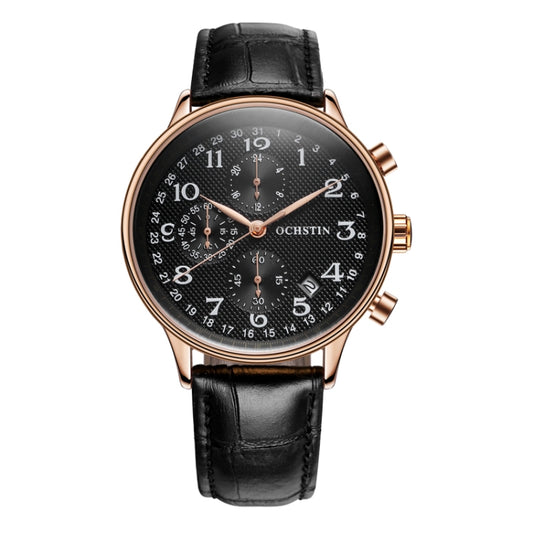 Ochstin 6050C Multifunctional Quartz Men Leather Watch(Rose Gold+Black) - Leather Strap Watches by OCHSTIN | Online Shopping UK | buy2fix