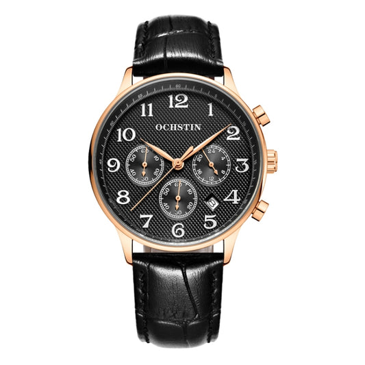 Ochstin 6050E Multifunctional Quartz Men Leather Watch(Rose Gold+Black) - Leather Strap Watches by OCHSTIN | Online Shopping UK | buy2fix