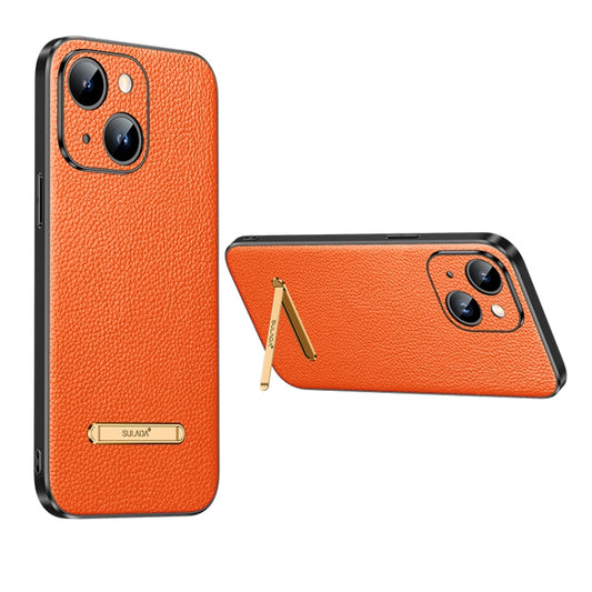 For iPhone 14 Plus SULADA Famous Artisan Series Litchi Leather PC + TPU Phone Case(Orange) - iPhone 14 Plus Cases by SULADA | Online Shopping UK | buy2fix