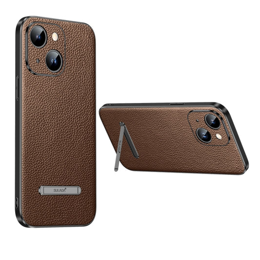 For iPhone 14 Plus SULADA Famous Artisan Series Litchi Leather PC + TPU Phone Case(Brown) - iPhone 14 Plus Cases by SULADA | Online Shopping UK | buy2fix