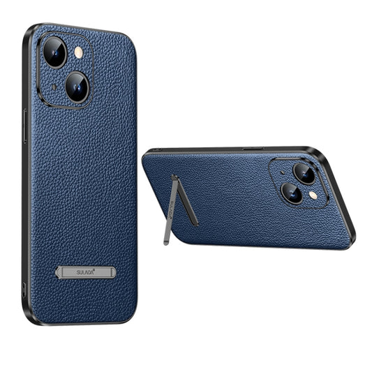For iPhone 14 Plus SULADA Famous Artisan Series Litchi Leather PC + TPU Phone Case(Blue) - iPhone 14 Plus Cases by SULADA | Online Shopping UK | buy2fix