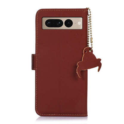 For Google Pixel 7 Pro Genuine Leather Magnetic RFID Leather Phone Case(Coffee) - Google Cases by buy2fix | Online Shopping UK | buy2fix