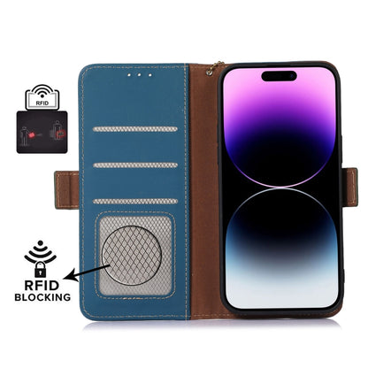 For Samsung Galaxy S23 5G Genuine Leather Magnetic RFID Leather Phone Case(Blue) - Galaxy S23 5G Cases by buy2fix | Online Shopping UK | buy2fix