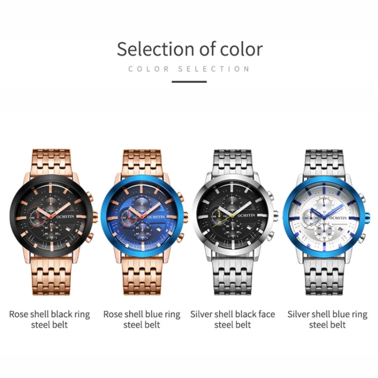 OCHSTIN 7248 Fashion Steel Strap Multifunctional Quartz Men Watch(Rose Gold Black) - Metal Strap Watches by OCHSTIN | Online Shopping UK | buy2fix