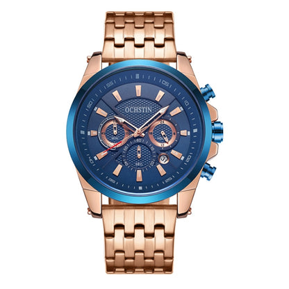 OCHSTIN 7256 Fashion Steel Strap Multifunctional Quartz Men Watch(Rose Gold Blue) - Metal Strap Watches by OCHSTIN | Online Shopping UK | buy2fix