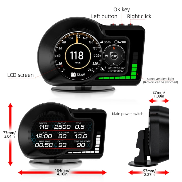 F15 Car High-definition LCD Instrument OBD+GPS HUD Head-up Display - In Car by buy2fix | Online Shopping UK | buy2fix