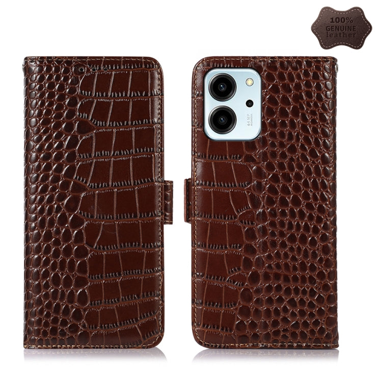 For Honor 80 SE Crocodile Top Layer Cowhide Leather Phone Case(Brown) - Honor Cases by buy2fix | Online Shopping UK | buy2fix