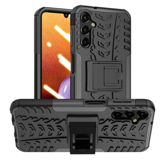 For Samsung Galaxy A14 5G Tire Texture TPU + PC Phone Case with Holder(Black) - Galaxy Phone Cases by buy2fix | Online Shopping UK | buy2fix