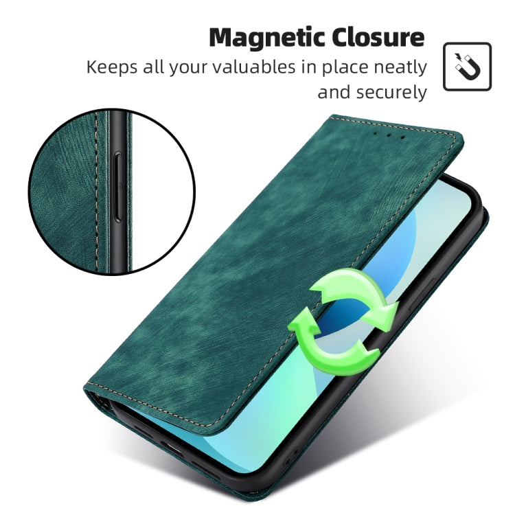For TCL 40 SE RFID Anti-theft Brush Magnetic Leather Phone Case(Green) - More Brand by buy2fix | Online Shopping UK | buy2fix
