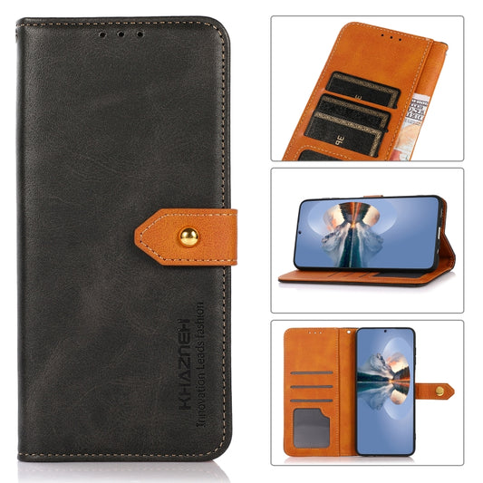 For Motorola Moto E13 4G KHAZNEH Dual-color Cowhide Texture Flip Leather Phone Case(Black) - Motorola Cases by buy2fix | Online Shopping UK | buy2fix