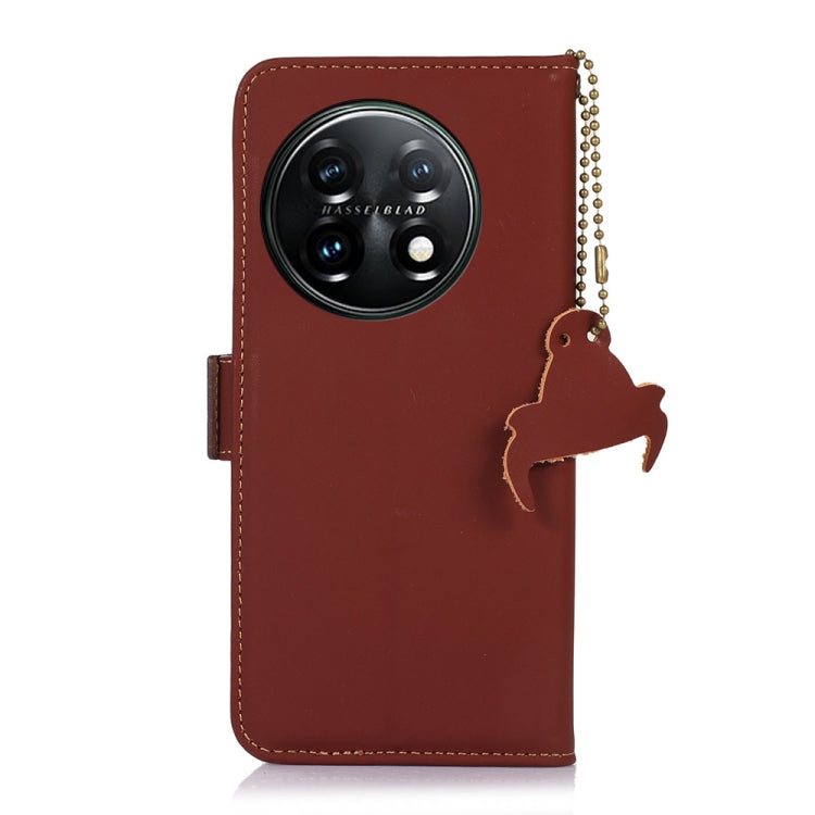 For OnePlus 11 Genuine Leather Magnetic RFID Leather Phone Case(Coffee) - OnePlus Cases by buy2fix | Online Shopping UK | buy2fix