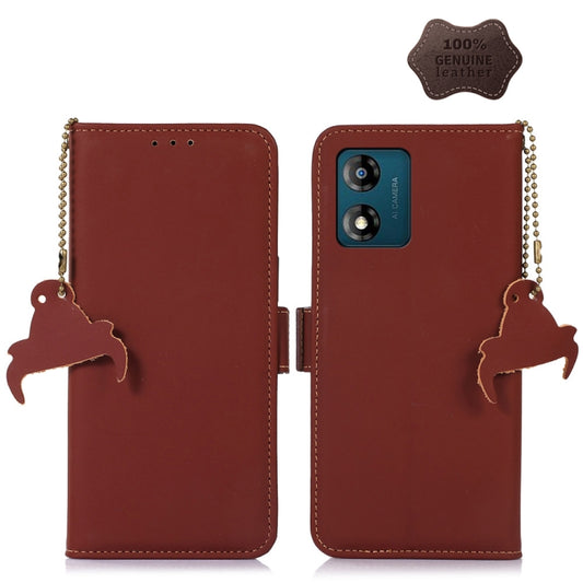 For Motorola Moto E13 Genuine Leather Magnetic RFID Leather Phone Case(Coffee) - Motorola Cases by buy2fix | Online Shopping UK | buy2fix