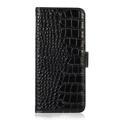 For Motorola Moto G53 5G Crocodile Top Layer Cowhide RFID Leather Phone Case(Black) - Motorola Cases by buy2fix | Online Shopping UK | buy2fix