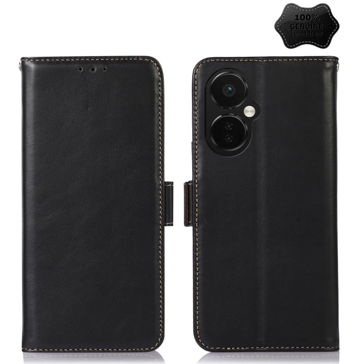 For OnePlus Nord CE 3 Lite Crazy Horse Top Layer Cowhide RFID Leather Phone Case(Black) - OnePlus Cases by buy2fix | Online Shopping UK | buy2fix