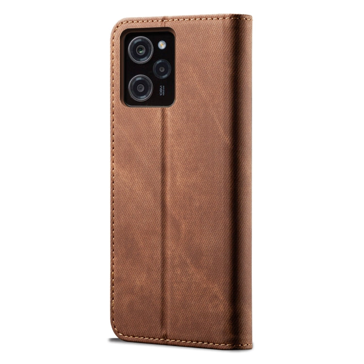 For Xiaomi Poco X5 Pro 5G / Redmi Note 12 Pro Speed Denim Texture Leather Phone Case(Brown) - Xiaomi Cases by buy2fix | Online Shopping UK | buy2fix