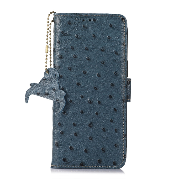 For Motorola Moto E13 4G 2023 Ostrich Pattern Genuine Leather RFID Phone Case(Blue) - Motorola Cases by buy2fix | Online Shopping UK | buy2fix