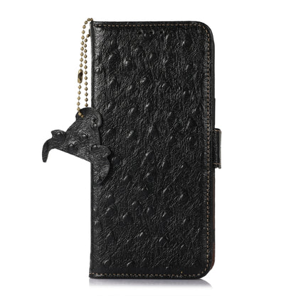 For OnePlus Nord CE 3 Lite Ostrich Pattern Genuine Leather RFID Phone Case(Black) - OnePlus Cases by buy2fix | Online Shopping UK | buy2fix