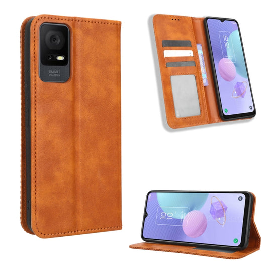 For TCL 405 / 406 T506D Magnetic Buckle Retro Texture Leather Phone Case(Brown) - More Brand by buy2fix | Online Shopping UK | buy2fix