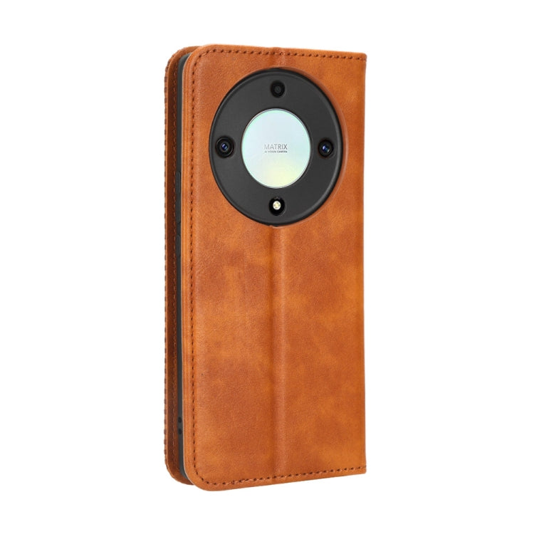 For Honor X9A / X40 / Magic5 Lite 5G Magnetic Buckle Retro Texture Leather Phone Case(Brown) - Honor Cases by buy2fix | Online Shopping UK | buy2fix