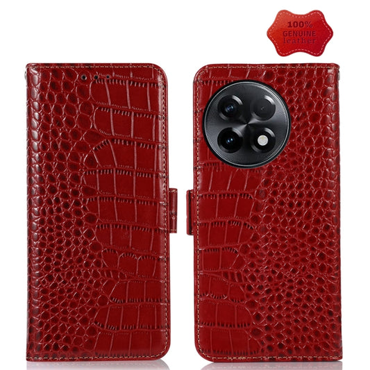 For OnePlus Ace 2 5G Crocodile Top Layer Cowhide Leather Phone Case(Red) - OnePlus Cases by buy2fix | Online Shopping UK | buy2fix