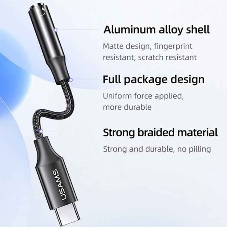 USAMS US-SJ599 AU16 Aluminum Alloy USB-C / Type-C to 3.5DC Audio Adapter Cable(Black) - Type-C Adapter by USAMS | Online Shopping UK | buy2fix