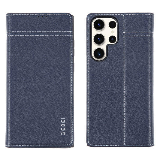 For Samsung Galaxy S23 Ultra 5G GEBEI Top-grain Horizontal Flip Leather Phone Case(Blue) -  by GEBEI | Online Shopping UK | buy2fix