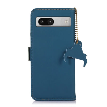 For Google Pixel 7a Genuine Leather Magnetic RFID Leather Phone Case(Blue) - Google Cases by buy2fix | Online Shopping UK | buy2fix