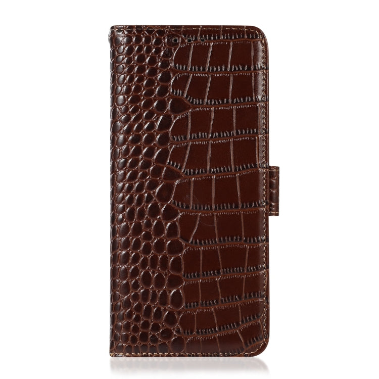 For Google Pixel 7a Crocodile Top Layer Cowhide Leather Phone Case(Brown) - Google Cases by buy2fix | Online Shopping UK | buy2fix