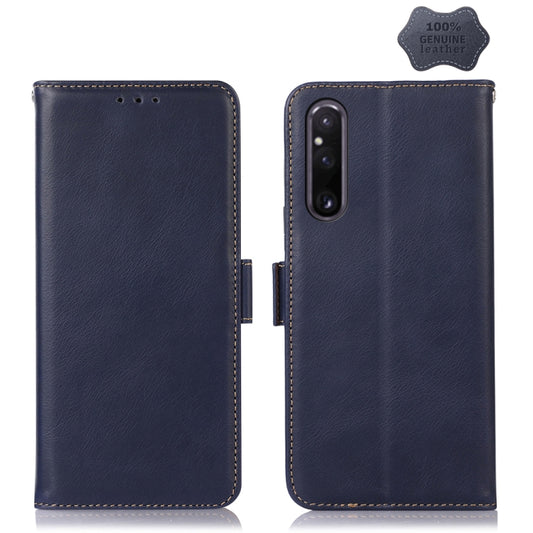 For Sony Xperia 1 V Crazy Horse Top Layer Cowhide Leather Phone Case(Blue) - Sony Cases by buy2fix | Online Shopping UK | buy2fix