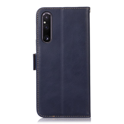 For Sony Xperia 1 V Crazy Horse Top Layer Cowhide Leather Phone Case(Blue) - Sony Cases by buy2fix | Online Shopping UK | buy2fix