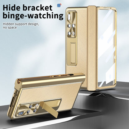 For Huawei Mate X2 Litchi Pattern Magnetic Shell Film Integrated Shockproof Phone Case(Champagne Gold) - Huawei Cases by buy2fix | Online Shopping UK | buy2fix