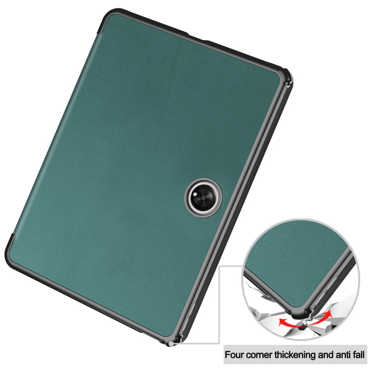 For OnePlus Pad Custer Pure Color 3-Fold Holder Smart Leather Tablet Case(Dark Green) - Others by buy2fix | Online Shopping UK | buy2fix