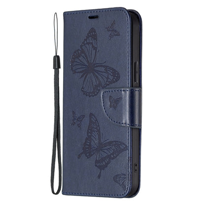 For Xiaomi Redmi Note 12 4G Global Two Butterflies Embossing Leather Phone Case(Blue) - Note 12 Cases by buy2fix | Online Shopping UK | buy2fix