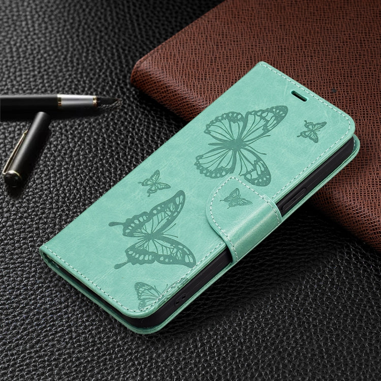 For Xiaomi Redmi Note 12 4G Global Two Butterflies Embossing Leather Phone Case(Green) - Note 12 Cases by buy2fix | Online Shopping UK | buy2fix