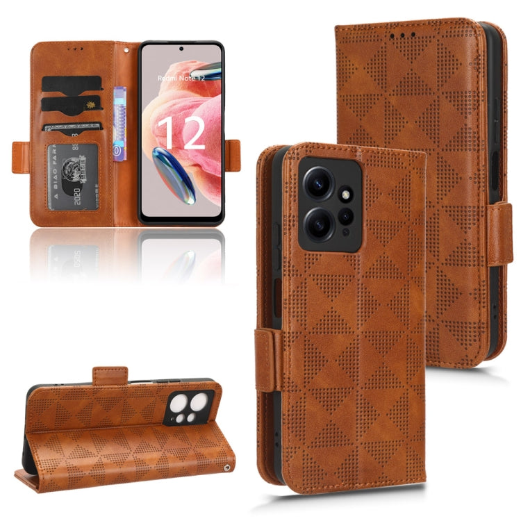 For Xiaomi Redmi Note 12 4G Global Symmetrical Triangle Leather Phone Case(Brown) - Note 12 Cases by buy2fix | Online Shopping UK | buy2fix