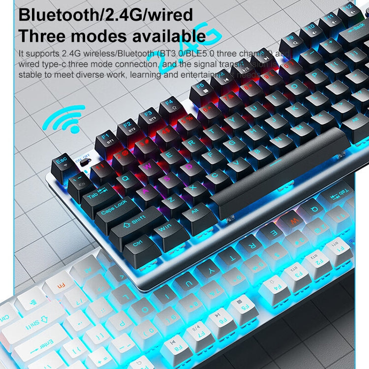 AULA F3001 Backlit 87 Keys Wired/Wireless/Bluetooth Three Model Mechanical Gaming Keyboard(Silver White Red Shaft) -  by AULA | Online Shopping UK | buy2fix