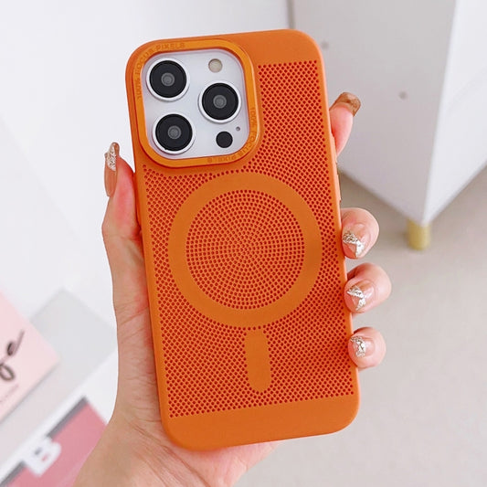 For iPhone 14 Plus Grid Cooling MagSafe Magnetic Phone Case(Orange Yellow) - iPhone 14 Plus Cases by buy2fix | Online Shopping UK | buy2fix